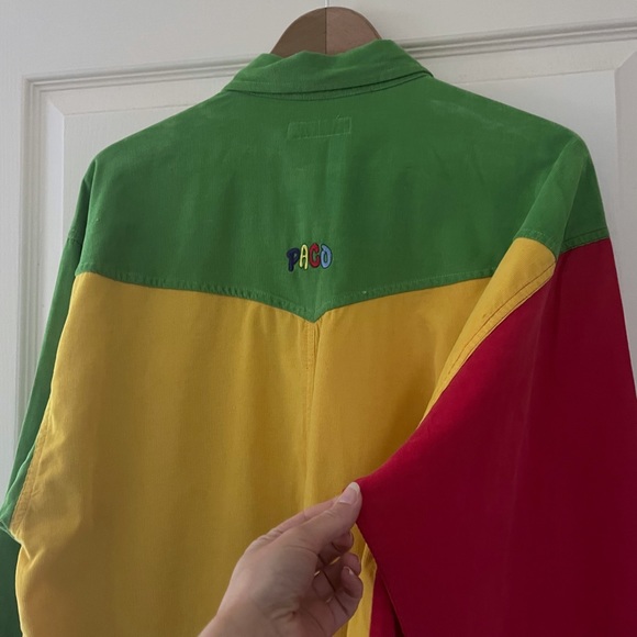 Vintage 90’s corduroy colourblock funky shirt, size Large - Picture 4 of 11